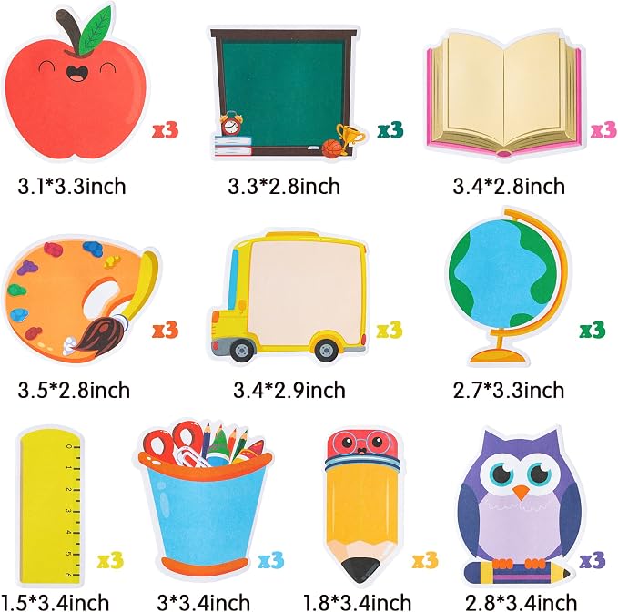 Xqumoi 30 Pack Back to School Sticky Notes Classroom Office Home Supplies | Self-Adhesive Writing Memo Pad, Daily Reminders Notepad, Welcome Back Gift, Pencil Ruler Book Blackboard Shaped, for Kid Teen