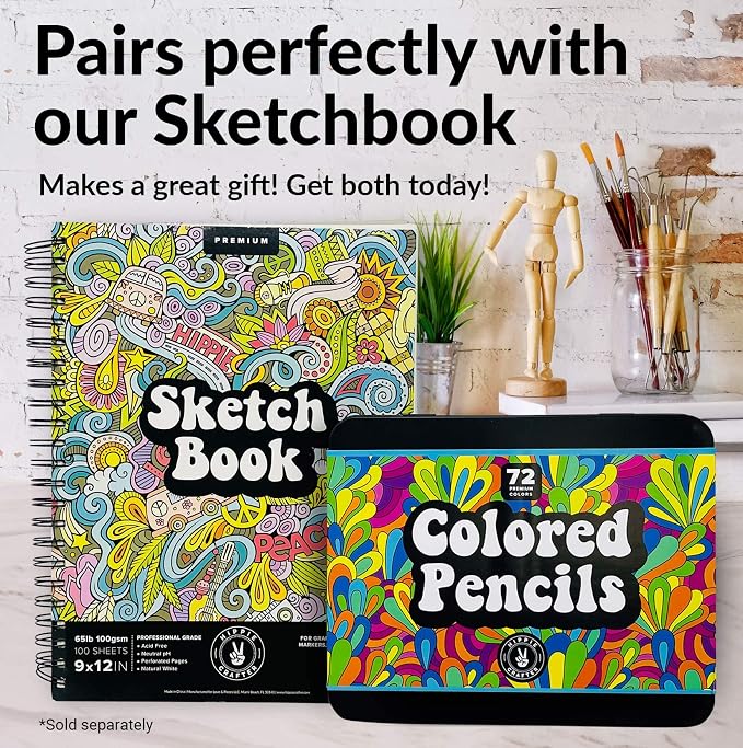 HIPPIE CRAFTER Color Pencils, 72 Colored Pencils for Adult Coloring Books, Professional Artist Set, Premium Soft Pencil Colors for Drawing, Sketching, and Art Supplies for Beginners