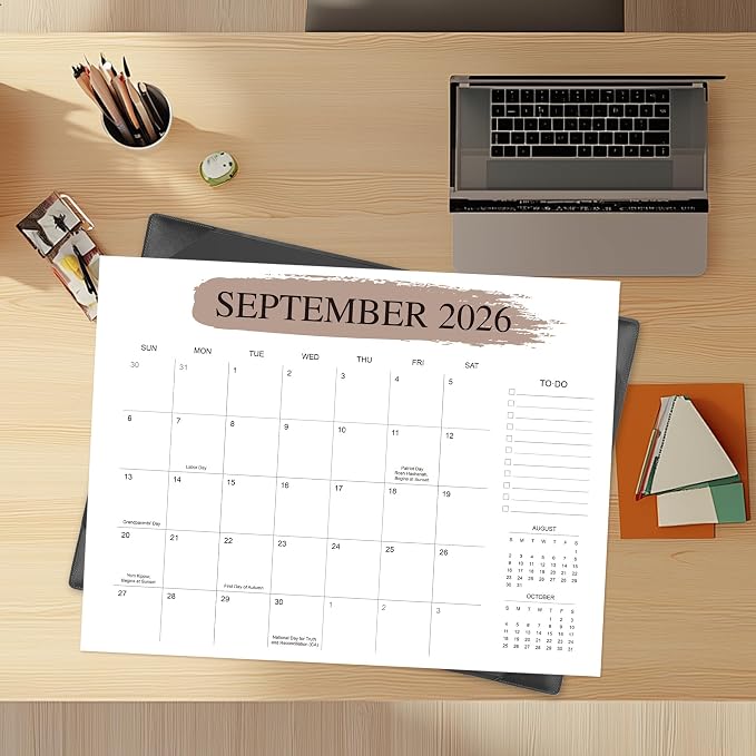 Desk Calendar 2026-2027 with Desktop Mat （22" x 17"）– Jul. 2026 - Dec. 2027 (Black)