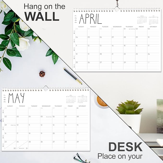 GuassLee Wall Calendar 2026-2027,12 Months Academic Planner Through Jun. 2026 to May 2027,17" X 12" Paper Monthly Planner Wall Hanging Calendar with Thick Paper for Easy Organizing