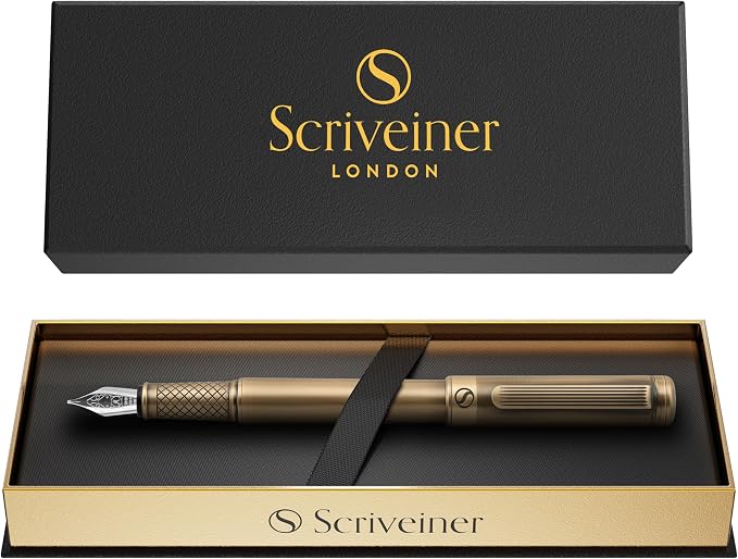 Scriveiner Luxury Fountain Pen - Stunning Bronze Luxury Pen, Schmidt Gilded Nib (Medium), Converter, Best Pen Gift Set for Men & Women, Professional, Executive, Office, Nice Pens