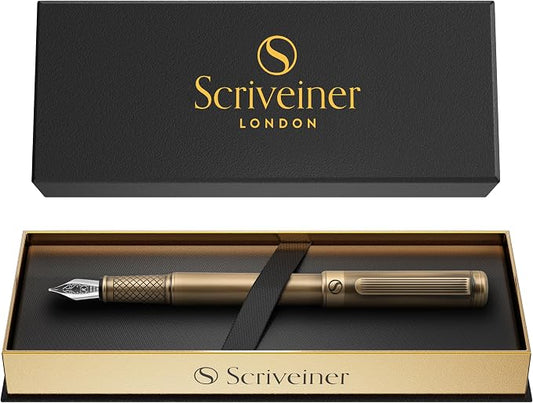 Scriveiner Luxury Fountain Pen - Stunning Bronze Luxury Pen, Schmidt Gilded Nib (Medium), Converter, Best Pen Gift Set for Men & Women, Professional, Executive, Office, Nice Pens