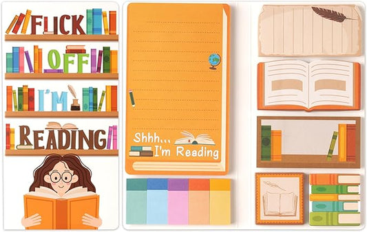 B1ykin Sticky Notes Set - 550 Sheets Writing Pad Funny Book Lovers Design | Self-Stick Notes Pages, Teacher Appreciation Gift, School Office Supplies, Shhh I’m Reading Design