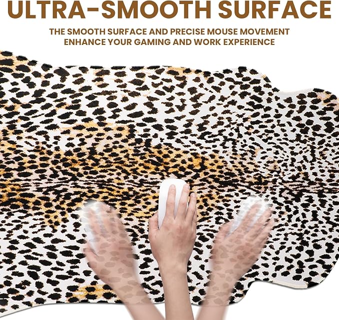 Sabary Large Leopard Print Desk Mat Cheetah Gaming Mouse Pad Leopard Desk Accessories Irregular Shaped Animal Print Decor for Laptop PC Computer Office Home Desktop Decor 31.5" x 15.8"