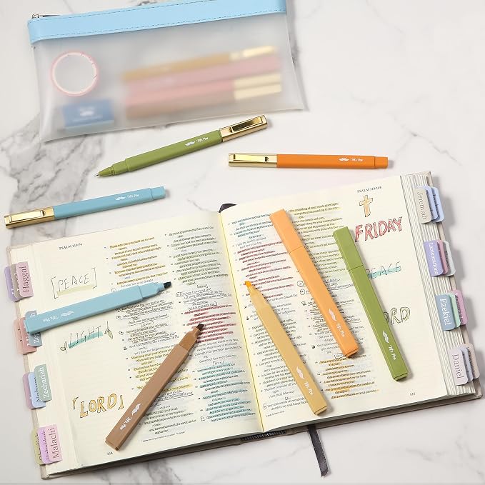 Mr. Pen- Aesthetic Highlighters and Pens No Bleed, 12 Pack, Black Ink Pens | Warm Fall, Bible Highlighters and Pens No Bleed, Fast Dry and No Smear for Bible Journaling, Planner, School Supplies