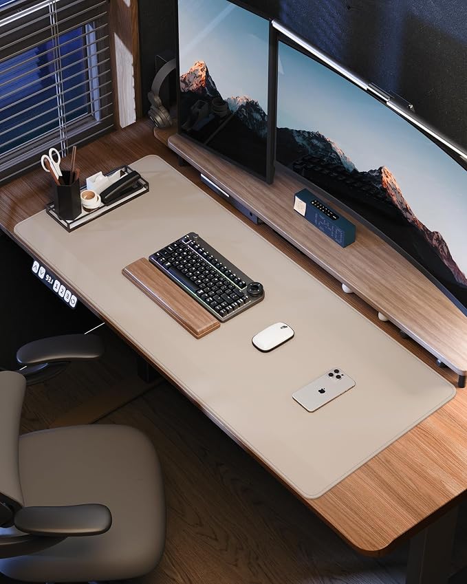 AFIING Leather Desk Pad Protector, Office Mat, Large Mouse Pad, Non-Slip PU Leather Blotter, Waterproof Writing Pad for Office and Home (Beige)