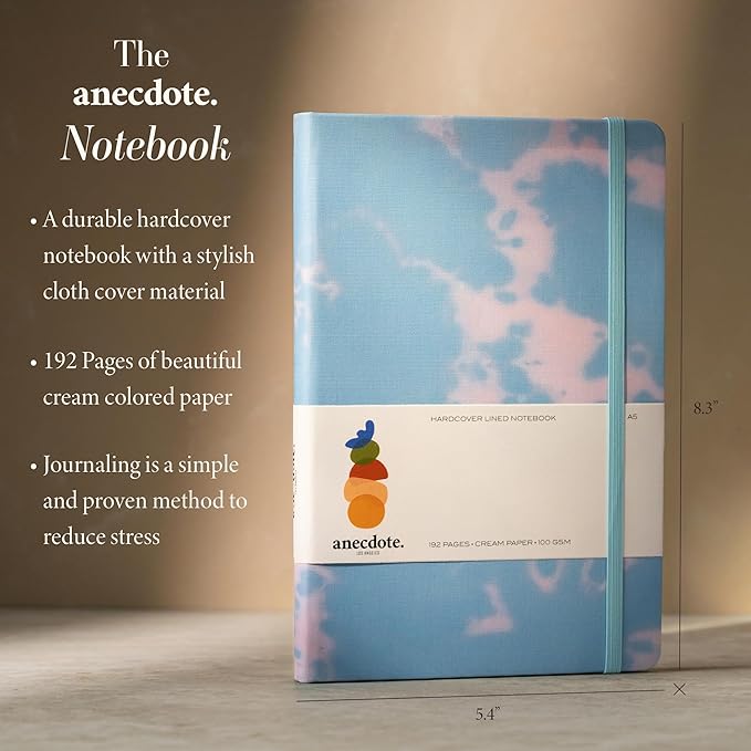 ANECDOTE. Lined Journal Notebook, 192 Pages, A5 size: 8.3" x 5.4", Thick 100 GSM Paper, Ruled, Hardcover. Journal for Women and Men, Perfect Notebook for School, Work and Travel (Tie Dye)