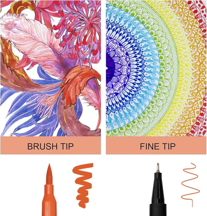 Piochoo Dual Brush Marker Pens,24 Colored Markers,Fine Point and Brush Tip for Adult Coloring Books Bullet Journals Planners,Note Taking Coloring Writing