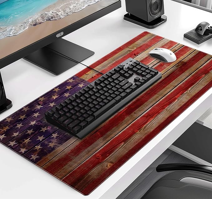 American Flag Gaming Mouse Pad, Suitable for Office and Study Keyboard Pads | Large Extended Mouse Pad; Full Desk Coverage; Waterproof Coating; Stable Anti-Slide Base For Gaming, Office, Study Daily Use