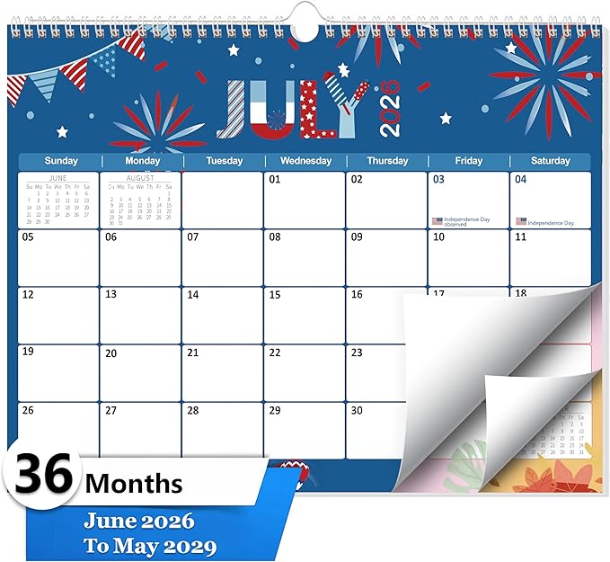 GuassLee Academic Wall Calendar 2026-2029, 36 Months Running from Jun. 2026 to May. 2029, 14" X 11" Paper Hanging Planner Wall with Thick Paper for Office Home Planning & Organizing
