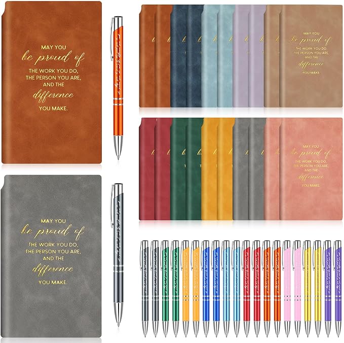 Colarr 40 Pcs Appreciation Gifts Bulk Inspirational PU Leather Notebook Journal & Pen Set Thank You Gifts for Staff, Employees, Coworkers, Nurses(Vivid Colors,May You)