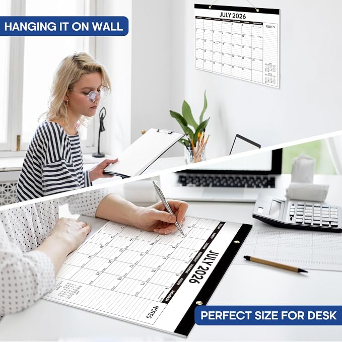 6 Pack of Desk Calendar 2026-2027, 18-Month Calendar Runs from July 2026 to December 2027, Large 17" x 12" Monthly Desktop & Wall Calendar for Home & Office - Black