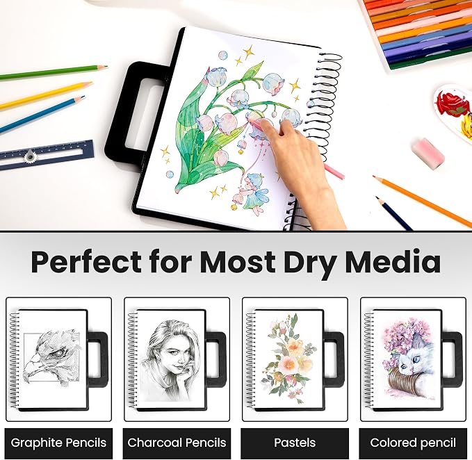 Large Sketchbook for Drawing 9"X 12" Portable Travel Spiral Bound Sketch Book with Pocket(98lb/160gsm) Hardcover Drawing Pad for Adults Watercolor Mixed Media Paper, 60 Sheets/120 Pages, Black