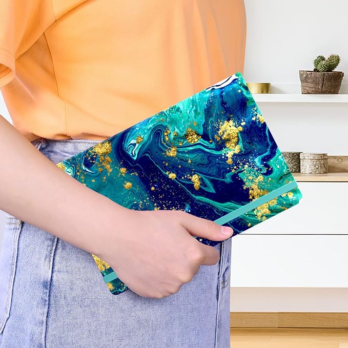 Lined Journal Notebook, Hardcover, Medium 5.7 x 8.4 in, 160 Pages Thick Paper, Cute Aesthetic A5 College Ruled Notebook for Journaling Writing Work Office School Women Men, Blue Gold Marble