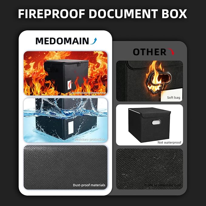 Fireproof File Box with PVC Slides for Hanging Folders, Collapsible Document Organizer Box for Home Office, Fireproof Filing Cabinet Storage Case, File Organizer for Large Legal Letter Documents