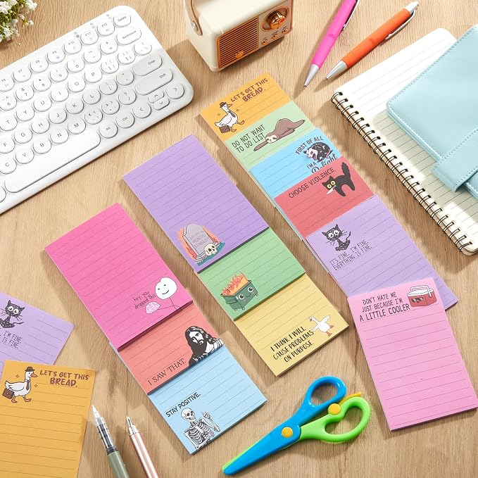 12 Pack Funny Notepads, 5x3 Inches Sarcastic Note Pads Memo Fun Office Gifts for Coworkers Work Women Men Employee Teacher Boss Desk Accessories Gifts(Funny,Multicolor)
