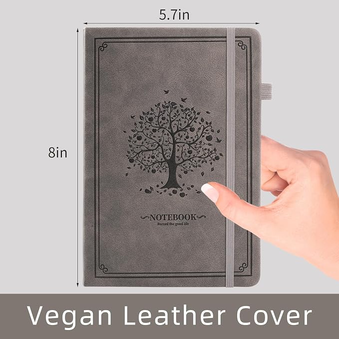Lined Notebook with Gift Box for Women Men 320 Pages A5 Hardcover Leather with Pen Holder College Ruled Journals for Work Note Taking Travel School Gray