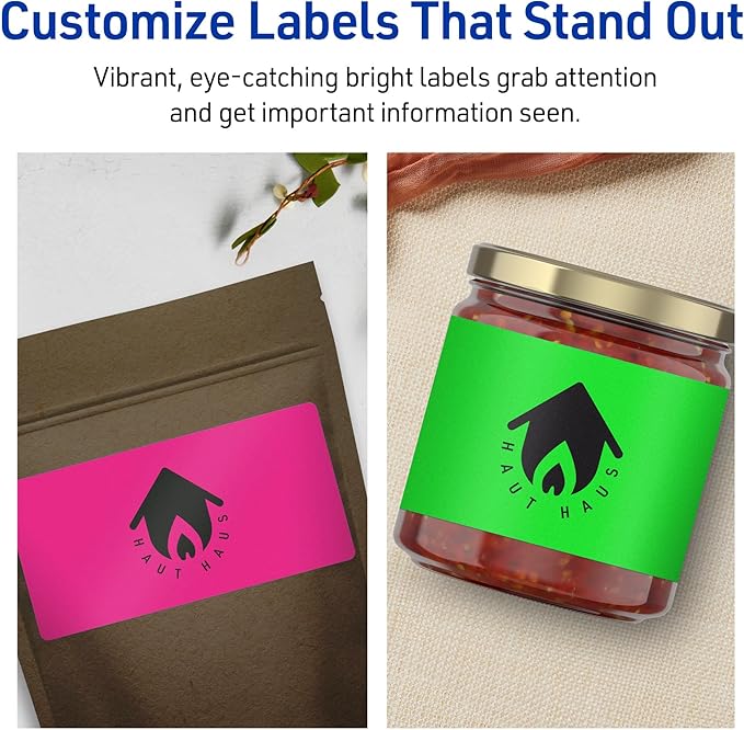 Avery Printable Shipping Labels with Sure Feed, 2" x 4", Assorted Neon Colors (Magenta, Green, Yellow), Laser & Inkjet Compatible, 150 Blank Labels Total (5978)