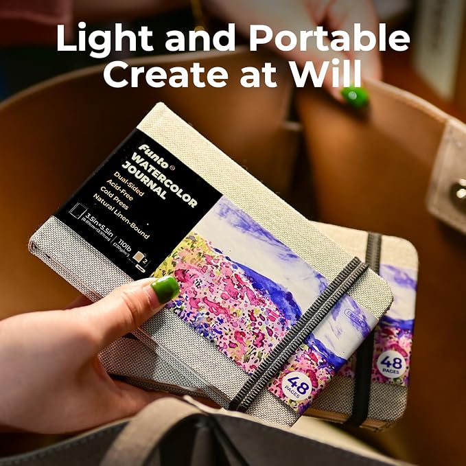 Funto Watercolor Journal, 3.5x5.5, 2 Pack, 24 Sheets Each, Cold-Pressed with Inner Pocket, 110lb/230gsm, Suitable for Techniques and Mixed Media