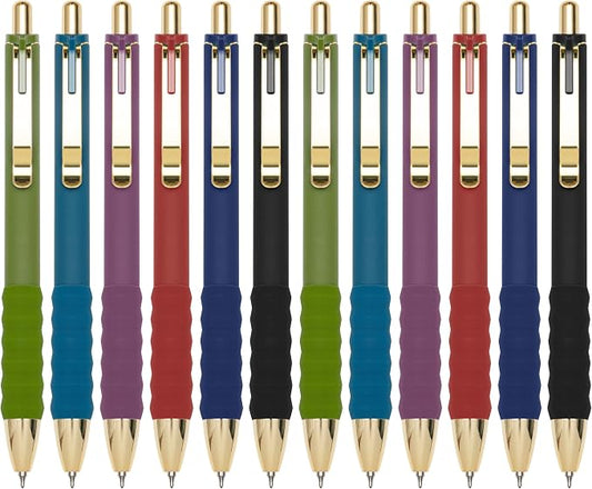 Linbsunne Gel Pens Black Ink Pen 0.5mm fine Point Pens Smooth Writing Retractable Office Supplies (Vintage-12 pcs)
