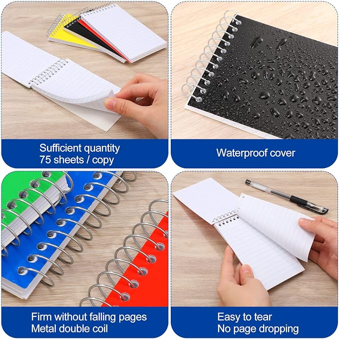 Leelosp 50 Pcs Small Spiral Notebooks 3 x 5 Inch, Pocket Memo Notepads with 75 Sheets Each, Mini Top Spiral Pads for Back to School Supplies Notes, Office Team, Nurses, Care Packages (Neon)