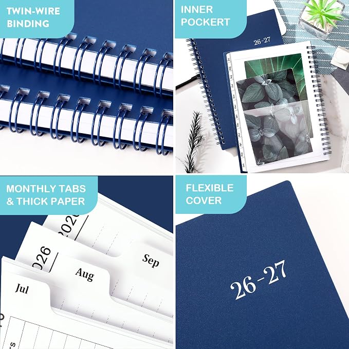 2026-2027 Planner - Planner 2026-2027, July 2026 - June 2027, 6" x 8.4" | Flexible PP Cover, A5 Thick Paper, Twin-Wire Binding, 26-27 Planner Weekly and Monthly for Office, School Planning- Blue