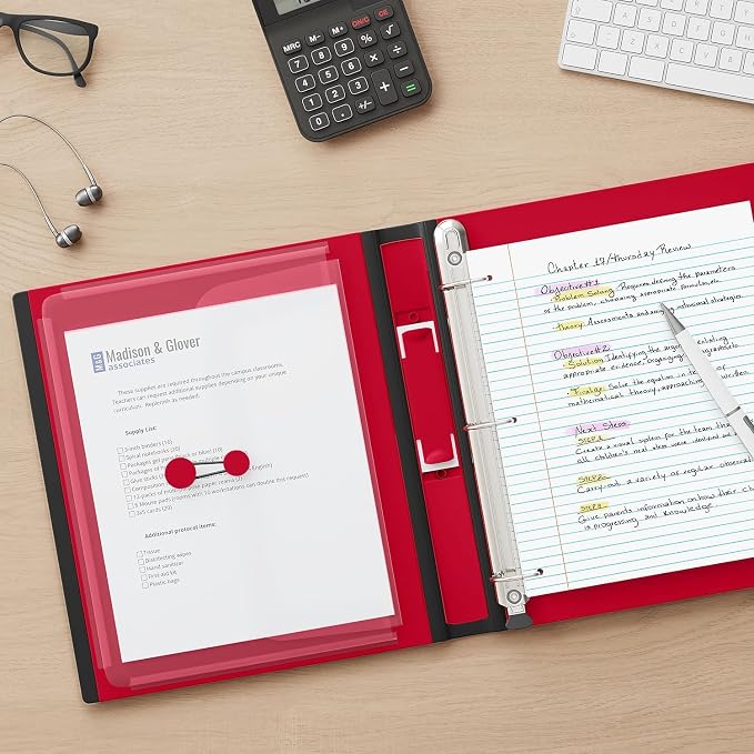 Staples Better Binder, 1.5" D‑Ring Heavy‑Duty Binder, Red, Strong Reinforced Spine, 400‑Sheet Capacity, Ideal for Classes, Office Files & Projects, 3‑Pack