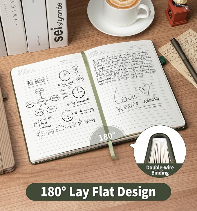 Lined Journal Notebook, A5 Vegan Leather College Ruled Notebook for Women Men, Daily Journaling Notebook 192 Pages for Work, School, Business, Travel, Note Taking(Dark Green)