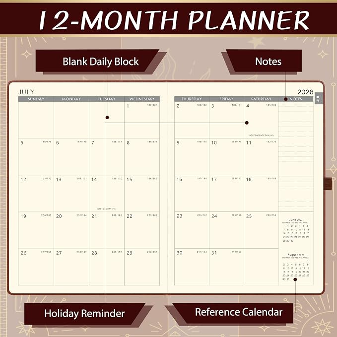 2026-2027 Planner - Academic Planner 2026-2027, 9" x 11", Jul. 2026 - Jun. 2027, Weekly and Monthly Planner 26-27, Leather Cover with Thick Paper, Back Pocket - The Sun