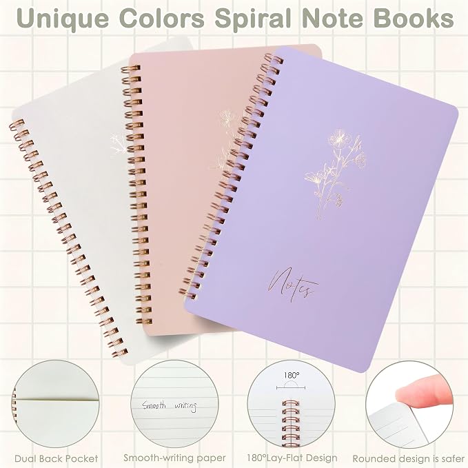 Tuhangcc 47PCS Aesthetic School Supplies, Cute Stationary Set Unique Color A5 Spiral Notebooks Highlighters, Sticky Notes & Bookmark Sticky Index Tabs 5 Gel Pen for Work Office Supplies (Purple)