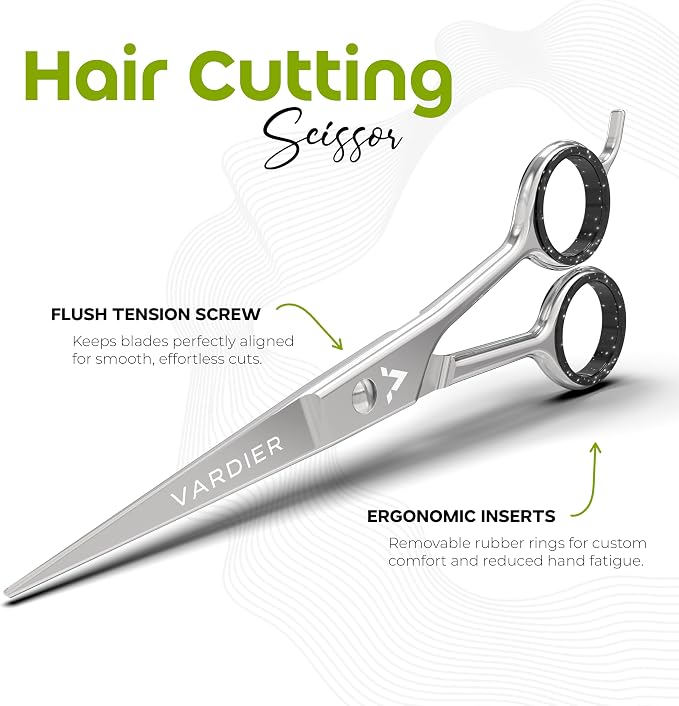6.5” Hair Cutting Scissors – Professional Stainless Steel Barber Shears with Micro-Serrated Blades, No-Slip Precision Cut – Gift-Boxed with Leather Pouch for Salon & Home (Matter Silver)