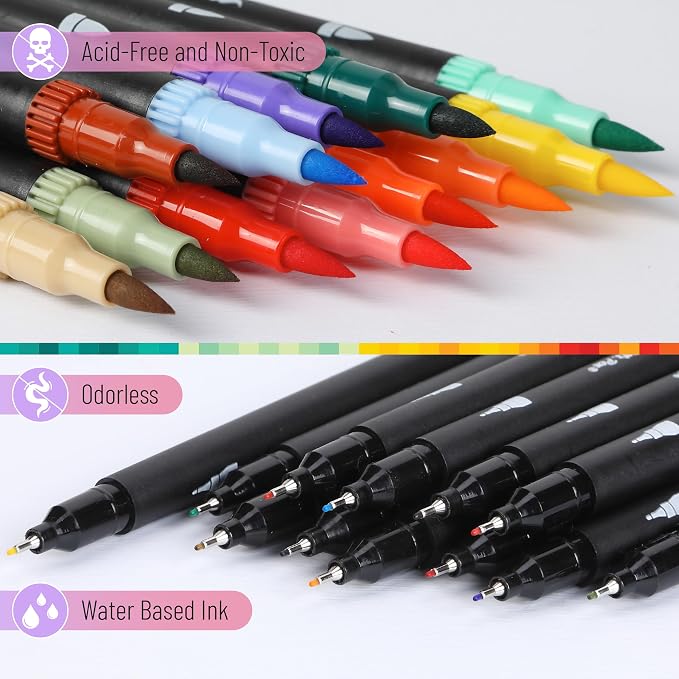 Mr. Pen- Dual Tip Brush Pens, 12 pcs, Muted Colors | Fine & Brush Tip Markers for Adult Coloring Markers for Adults