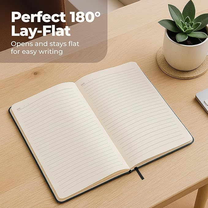 Lined Leather Bound Journal Notebook, A5 Hardcover Thick 300 Pages Black | 5.8x8.3" College Ruled Paper Journals for Men and Women - Personal and Professional Note Book for Writing & Journaling