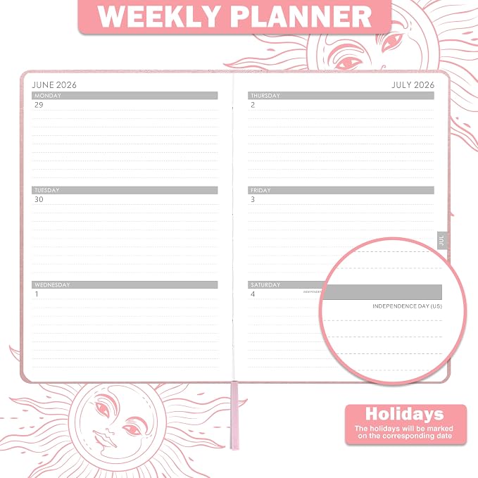 Planner 2026-2027 - Academic Planner 2026-2027, July 2026 - June 2027, 5.75" x 8.25", 2026-27 Weekly and Monthly Planner, Faux Leather planner 26-27 with Back Pocket & 40 Notes Pages - Rose Gold