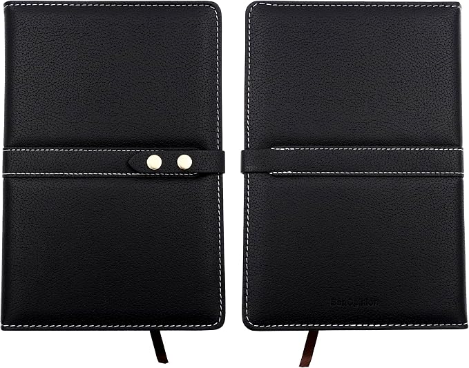 Hardcover Notebook Set - Thick Classic Ruled Premium Paper Notebook with Pen Loop and Pen, A5 192 Pages, Soft Faux Leather Hardcover Cover with Buckle(Black)