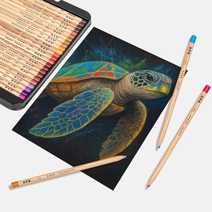 H & B 72 Pasteltint Chalk Pastel Colored Pencils Set for Adults & Artists | Soft, Vibrant, Artist-Grade Colors in Durable Tin Case | Ideal for Professional Drawing, Sketching, Coloring & Blending