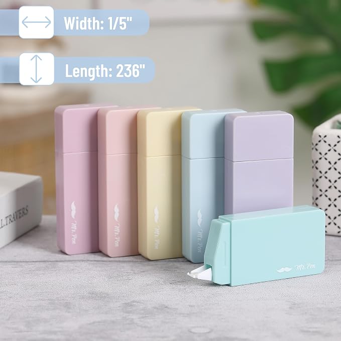 Mr. Pen- Aesthetic Correction Tape, 0.2" x 236", 6 pcs, Pastel Colors | Cute Correction Tape