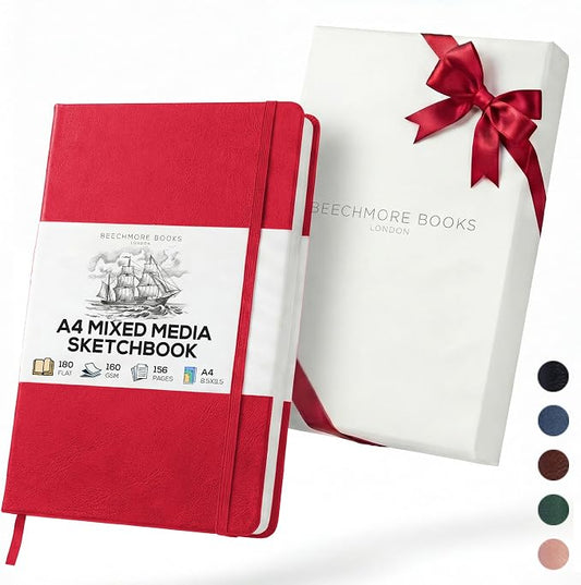 Beechmore Books A4 Mixed Media Sketchbook - 8.5"x11" Hardcover Lay-Flat Art Journal, 160 GSM / 98 lb Professional Ivory Paper, 156 Perforated Pages, Gift Box, Ink, Drawing and Light Watercolor