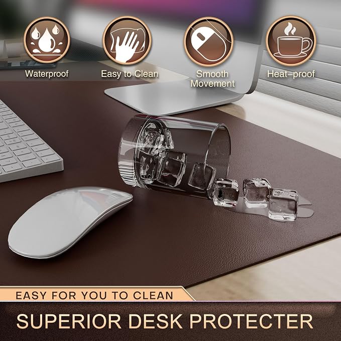 K KNODEL Desk Protector Mat and Pad for Office (Dark Brown, 17"x35.4") | Waterproof Desk Mat, Desk Pads and Blotters, Desktop Mat, Desk Protector and Cover, Office Computer, Laptop and Keyboard Mat