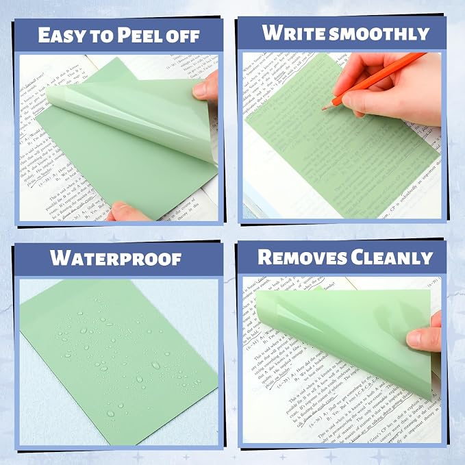 Yinder 4 x 6 Inch Transparent Sticky Notes Translucent Sticky Notes 180 Sheets Waterproof Clear Self Memo Pad See Through Back to School Bible Journaling Accessories Office School Supply(Macaron)