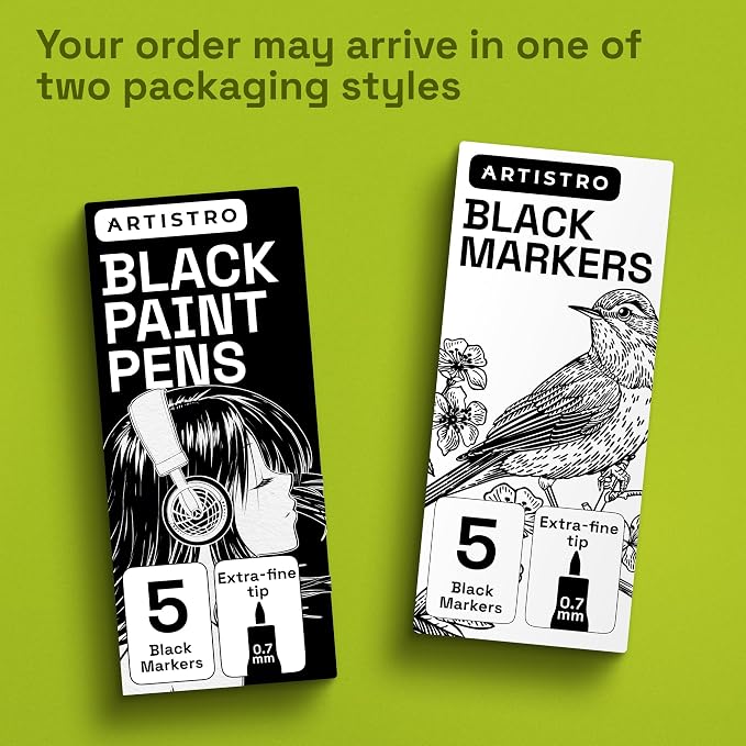 ARTISTRO Black Paint Pens - Extra-Fine Tips - Set of 5 | Acrylic Paint Markers, Water-Based, For Rock, Glass, Ceramic, Wood, Tire, Fabric, Metal, Canvas, Marking, Painting