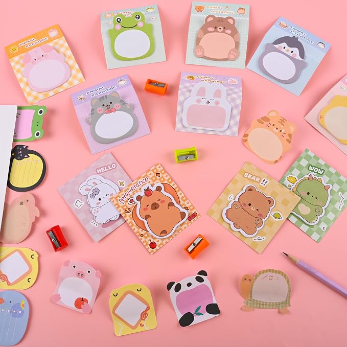 Ulema 100 Pads Cute Sticky Notes Cartoon Animal Party Favors Kawaii Mini Sticky Notes for Teacher Appreciation Gift Classrooms Rewards Memo Pads Notes Page School Tab for School Office Supplies