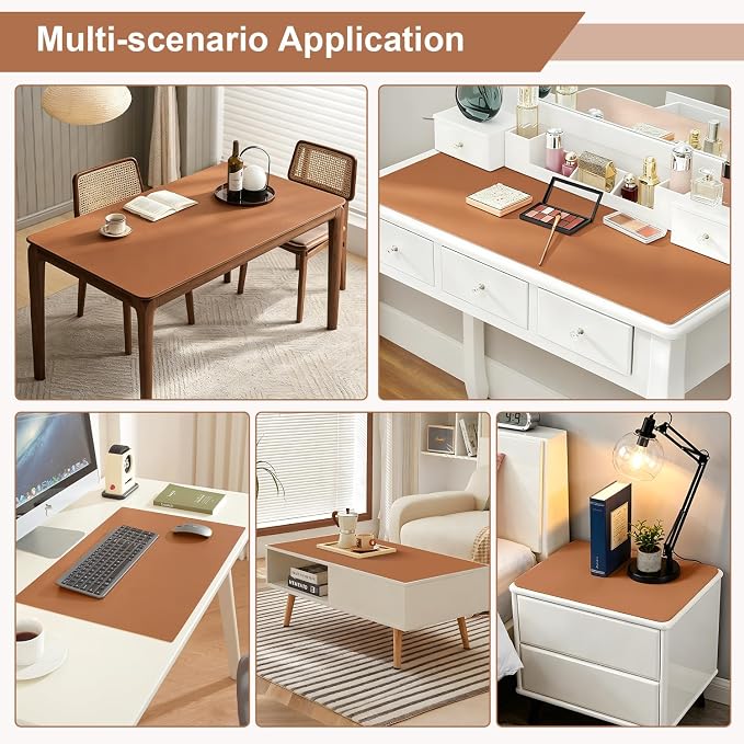 OstepDecor Brown Table Cover Protector 16 x 32 Inch, 1.5mm Thick Plastic Table Cover, Dining Table Protector Pad, Waterproof & Easy Cleaning PVC Desk Mat for Dresser, Coffee & Kitchen Wooden Tabletop