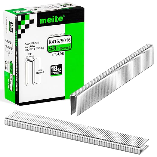 meite 18 Gauge 1/4-Inch Narrow Crown Staples, 5/8-Inch Length Heavy Duty Galvanized Upholstery Staples for Electric or Pneumatic Narrow Crown Staple Guns (4,000 PCS)