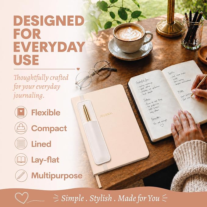 WORLD TRAVELER Eccolo A5 Hardbound Journal Notebook 256 Ivory Lined Pages | Sturdy Flexible Hardcover, 80GSM Acid-Free Ivory Pages, Smyth-Sewn Lay-Flat Binding, Ribbon Bookmark