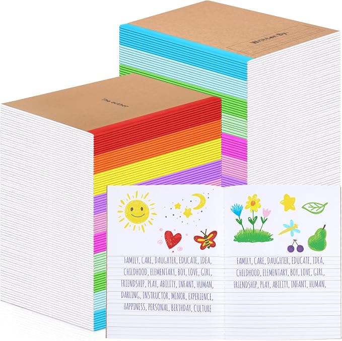 Henoyso 40 Pack Primary Composition Notebook, 9-3/4" x 7-1/2", Kids Primary Journal, K-2 Writing Notebook for Kids Student Draw Write Story Journal Half Blank Books(Stylish Color)