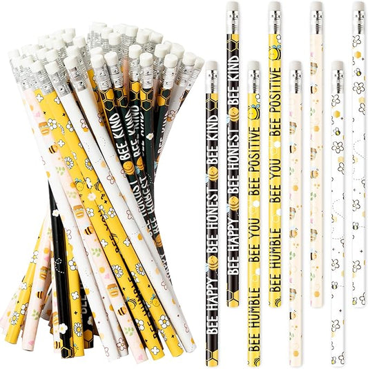 Xqumoi 60Pcs Bee Pencils with Erasers - Cute Honeybee Themed #2 HB Wooden Pencils in Bulk Birthday Party Favors Classroom Student Rewards Goodie Bag Fillers Stuffers Summer Back to School Gift