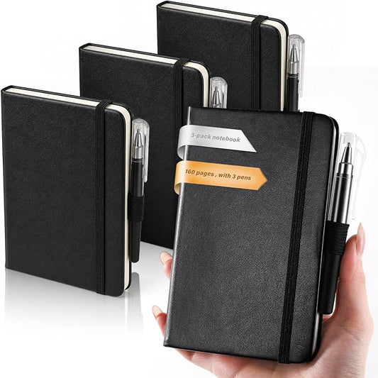 AISBUGUR Small Notebook Journal - 3 Pack Total 480 Pages - Pocket Notebooks with Pens for Work - 3.7" x 5.7" A6 Notebook - Hardcover Mini Notebooks