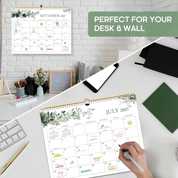 Calendar 2026-2027, Monthly Wall Calendar from April 2026 to December 2027, 11.5" x 14.7", Spiral Binding Hanging Wall Calendar, Perfect for Home or Office,Leaves