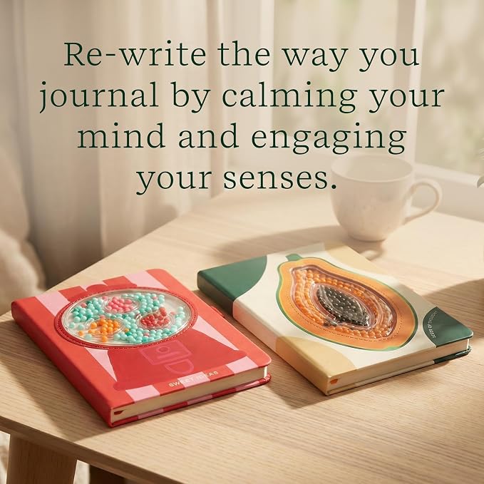Lifelines Sensory Bead Journals, Papaya & Gumball 2 Pack Set, 160 Pages | Fidget Ruled Notebook Journals with Interactive Tactile Cover & Embossed Paper - Sensory Journaling Notebooks